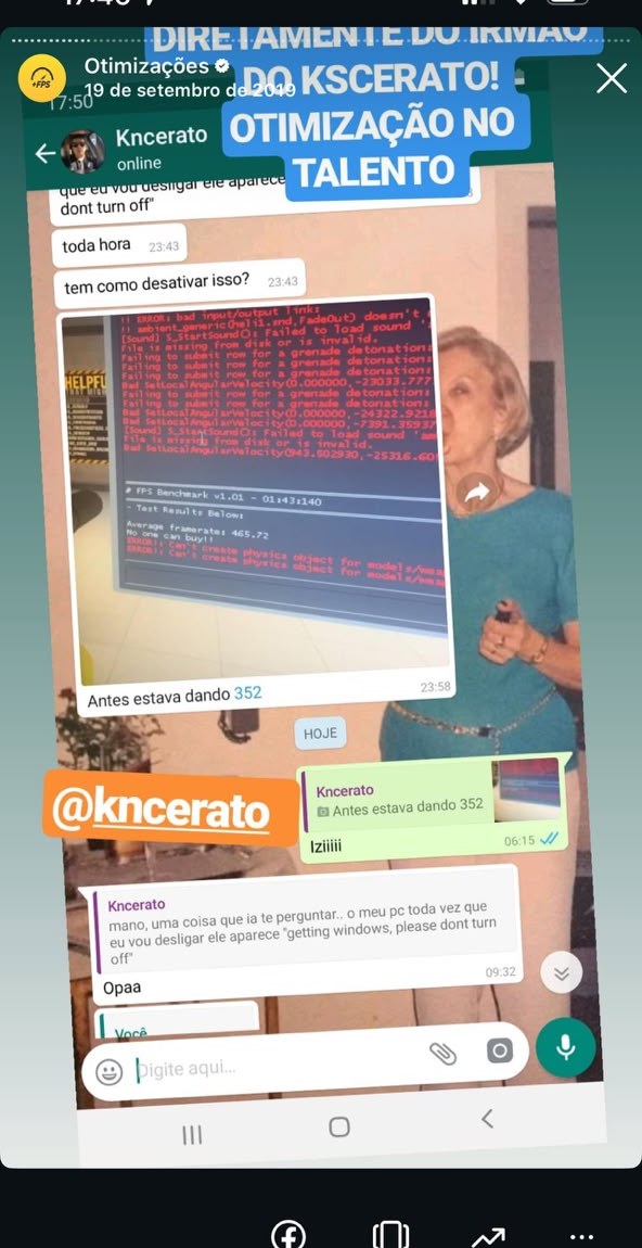 Irmao do KSCERATO relatando ganho de FPS apos a otimizacao
