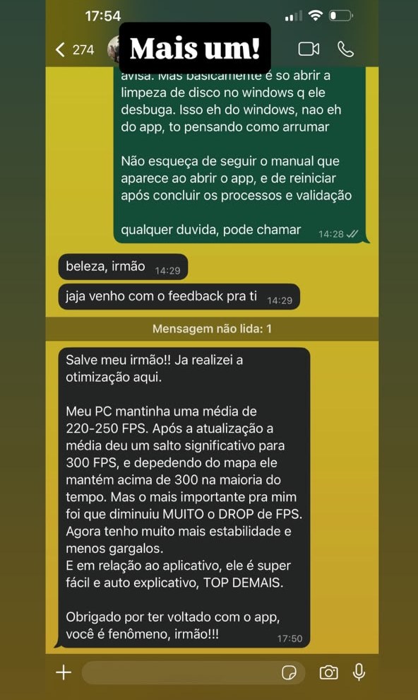 Cliente recente: FPS subiu de 220-250 para 300 e mais estabilidade