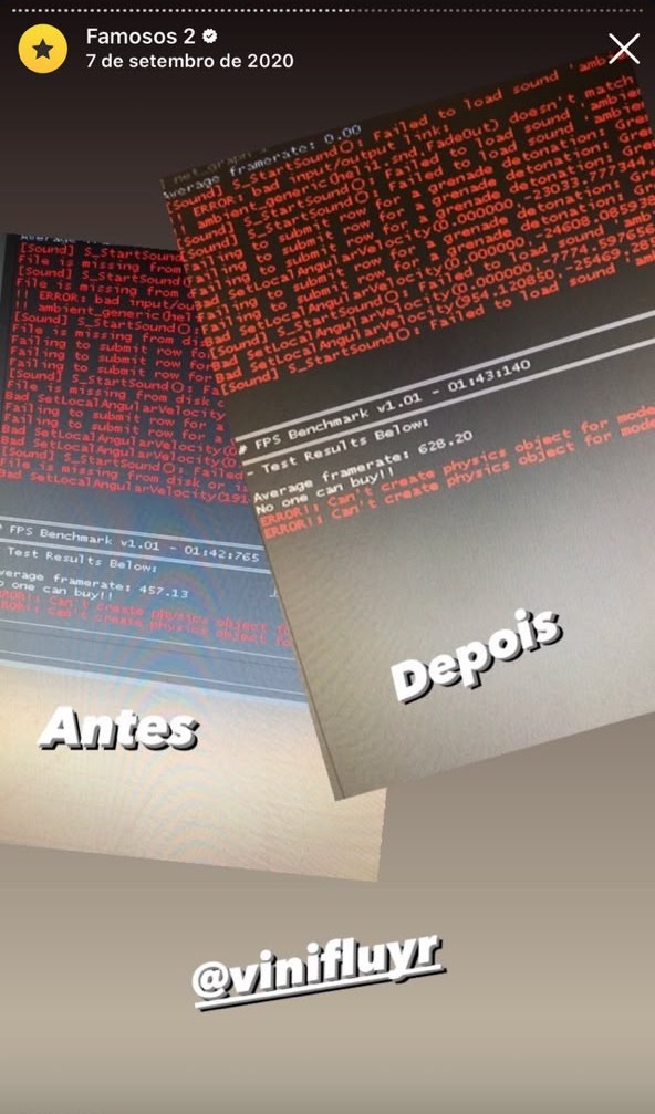 Cliente vinifluyr: antes e depois, de 457 para 628 FPS