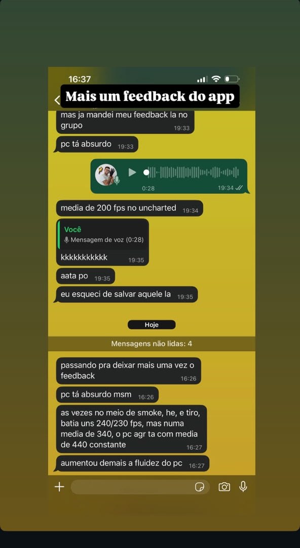 Cliente recente: media foi de 200 para 440 FPS constante