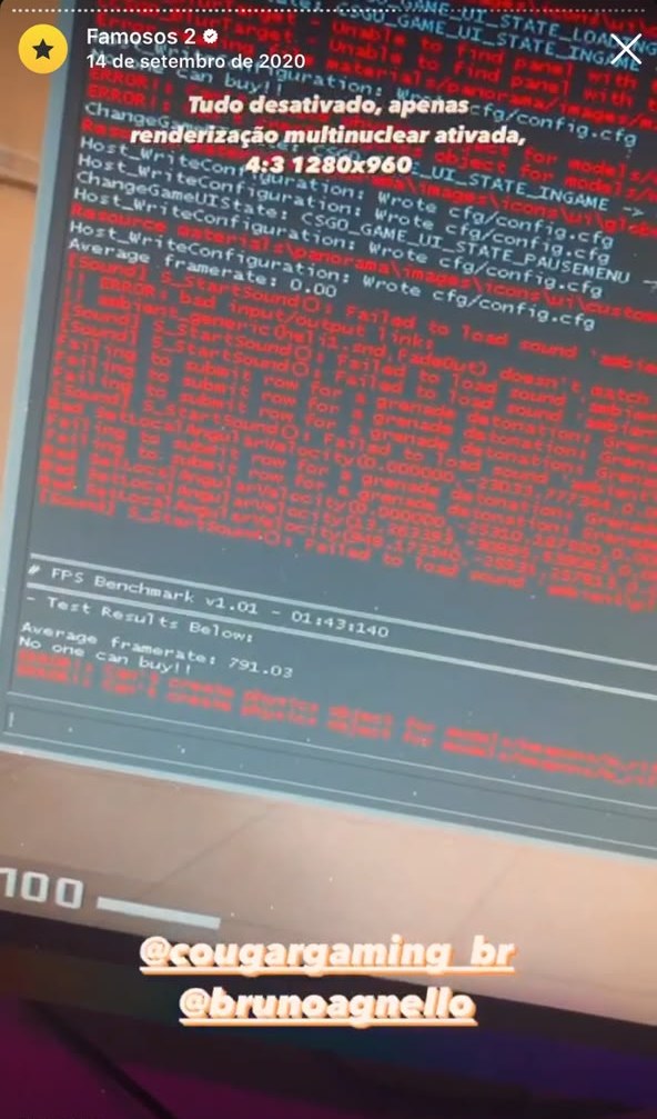 Clientes cougargaming e brunoagnello: media de 791 FPS