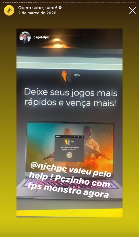 Cliente csgofelps: PC com FPS monstro apos ajuda do NichFPS+