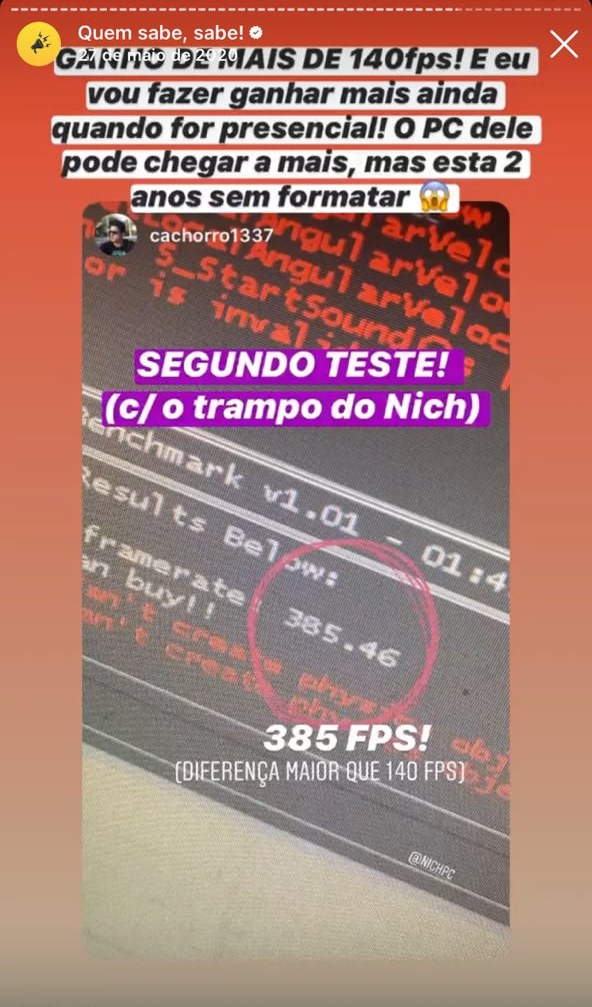 Cliente cachorro1337: ganho de mais de 140 FPS, 385 no total