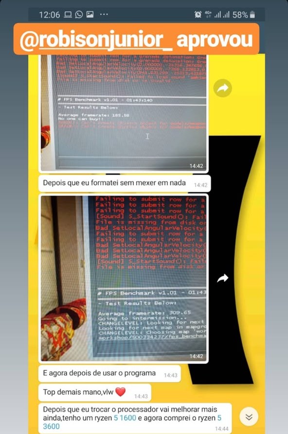 Cliente robisonjunior: comparativo antes e depois confirmado